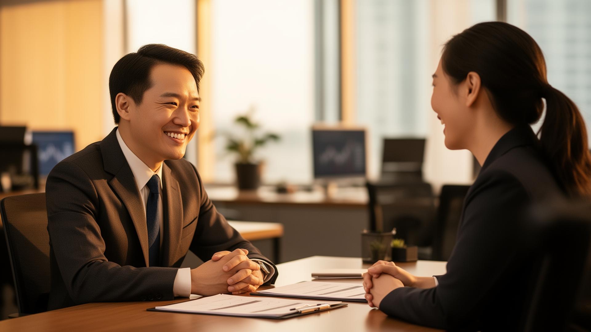 Hans Worldwide advisor in a warm consultation with a client